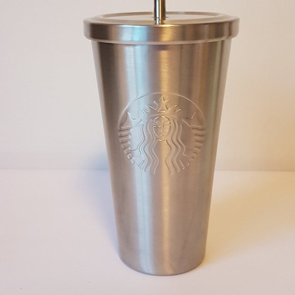 Starbucks Stainless Tumbler Straw Screw Top Lid Metal Cold Drink Traveler Mug - Picture 3 of 14